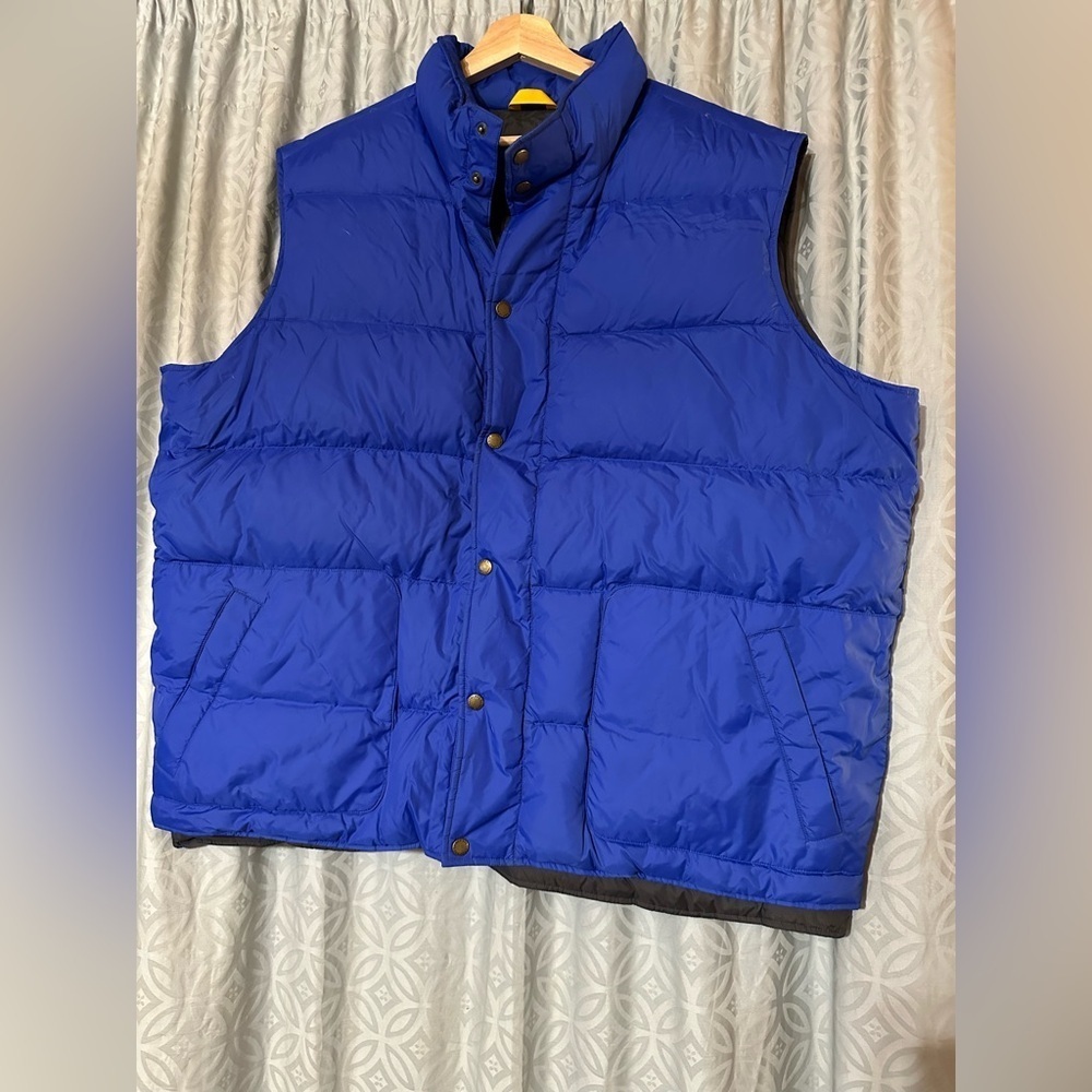 Lands' End Puffer Vest Men’s 2X Blue Snap Button Goose Down Outdoor Packable EUC